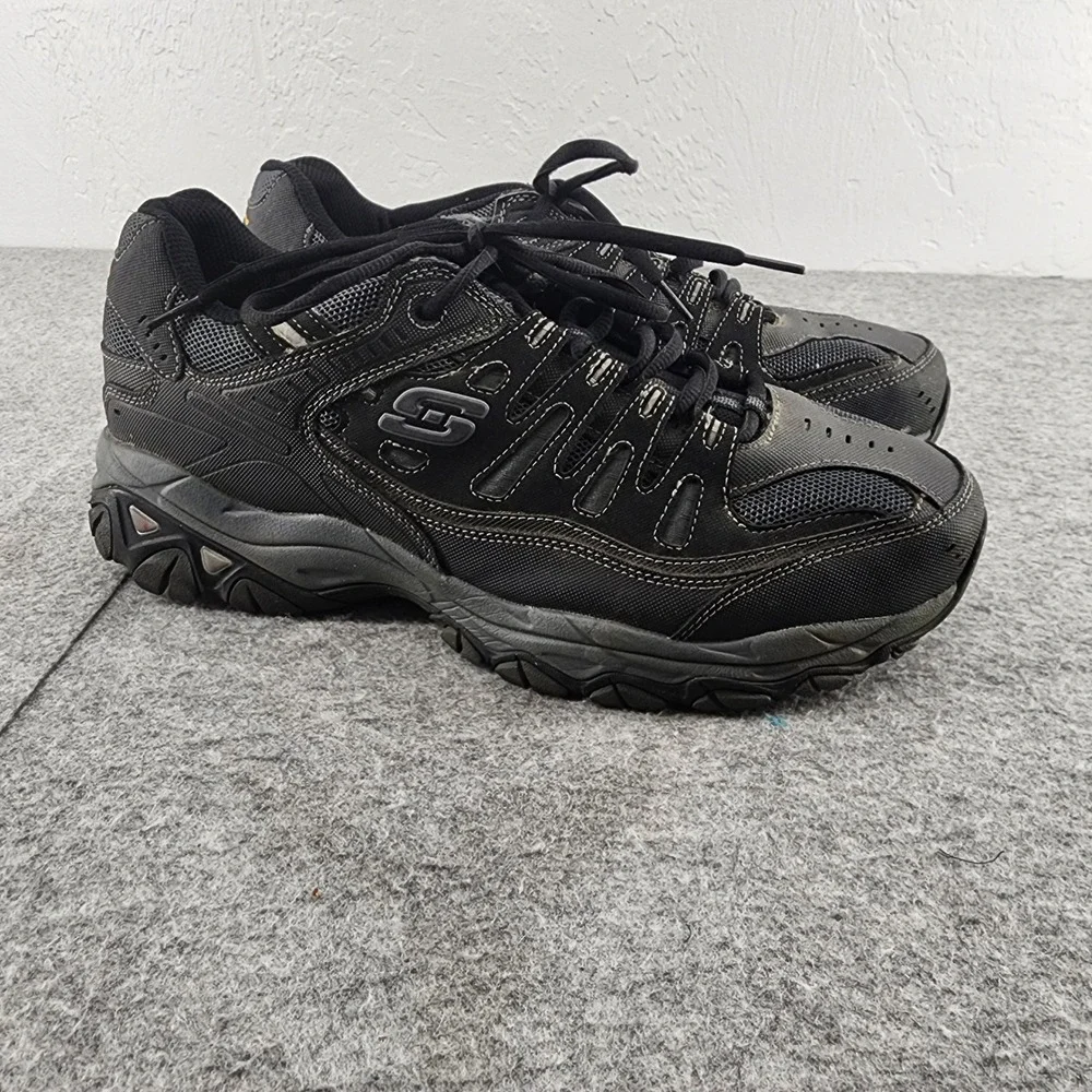 Skechers Afterburn M Fit Black Leather Mesh Trail Walking Sneakers Mens 14 EWW